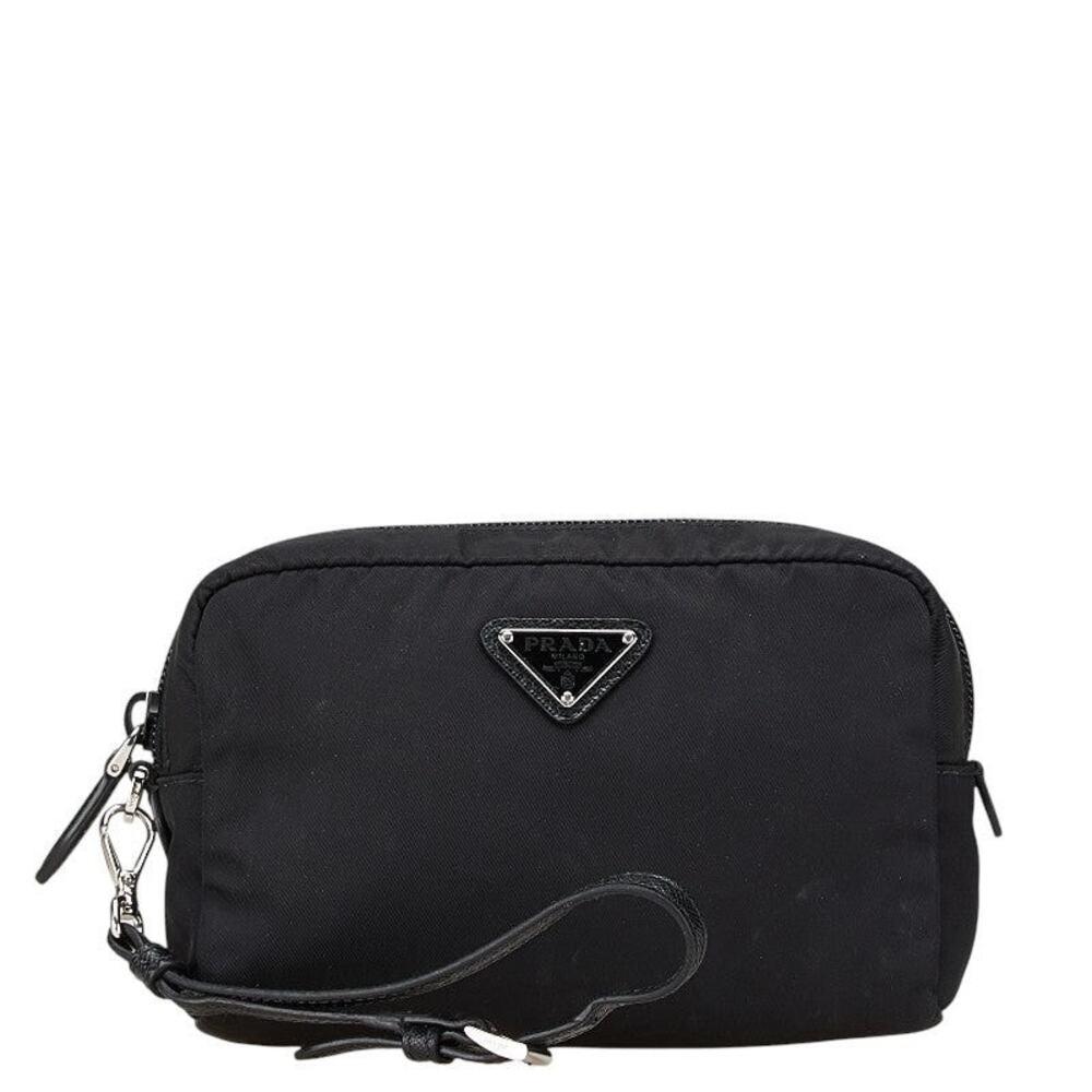 Prada Vela Re-Nylon Triangle Logo Pouch Black